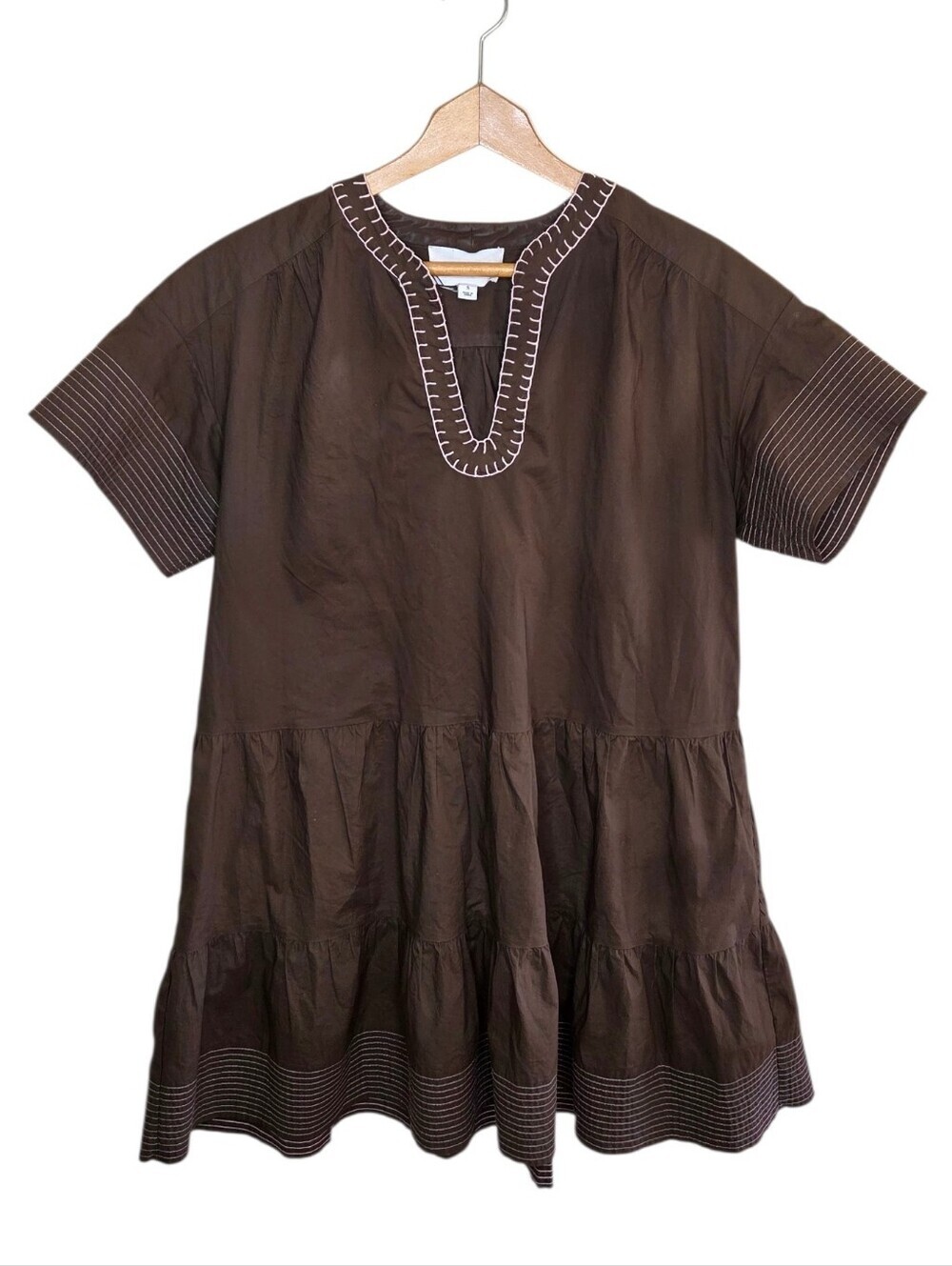 Pomander Place Tuckernuck Mocha Brown Kinsley V-neck Swing Dress Size Small